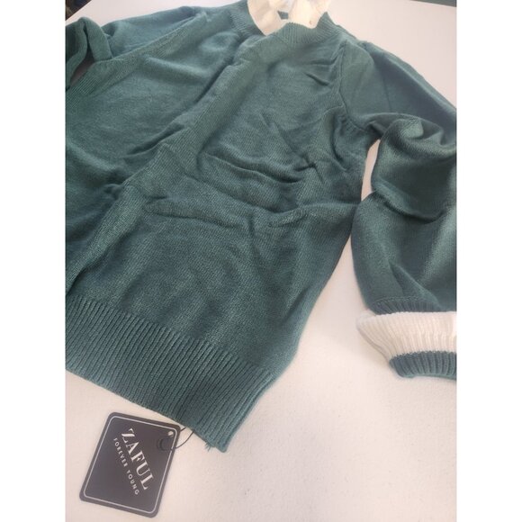 Zaful Green Mock Neck Ruffled Sleeve Sweater Women Knit Top - Picture 4 of 10